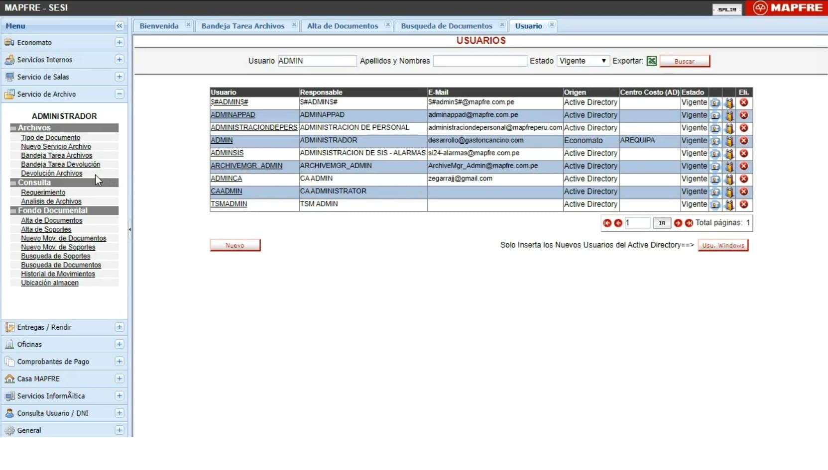 Imagen del Sistema web SESI hecho en GeneXus