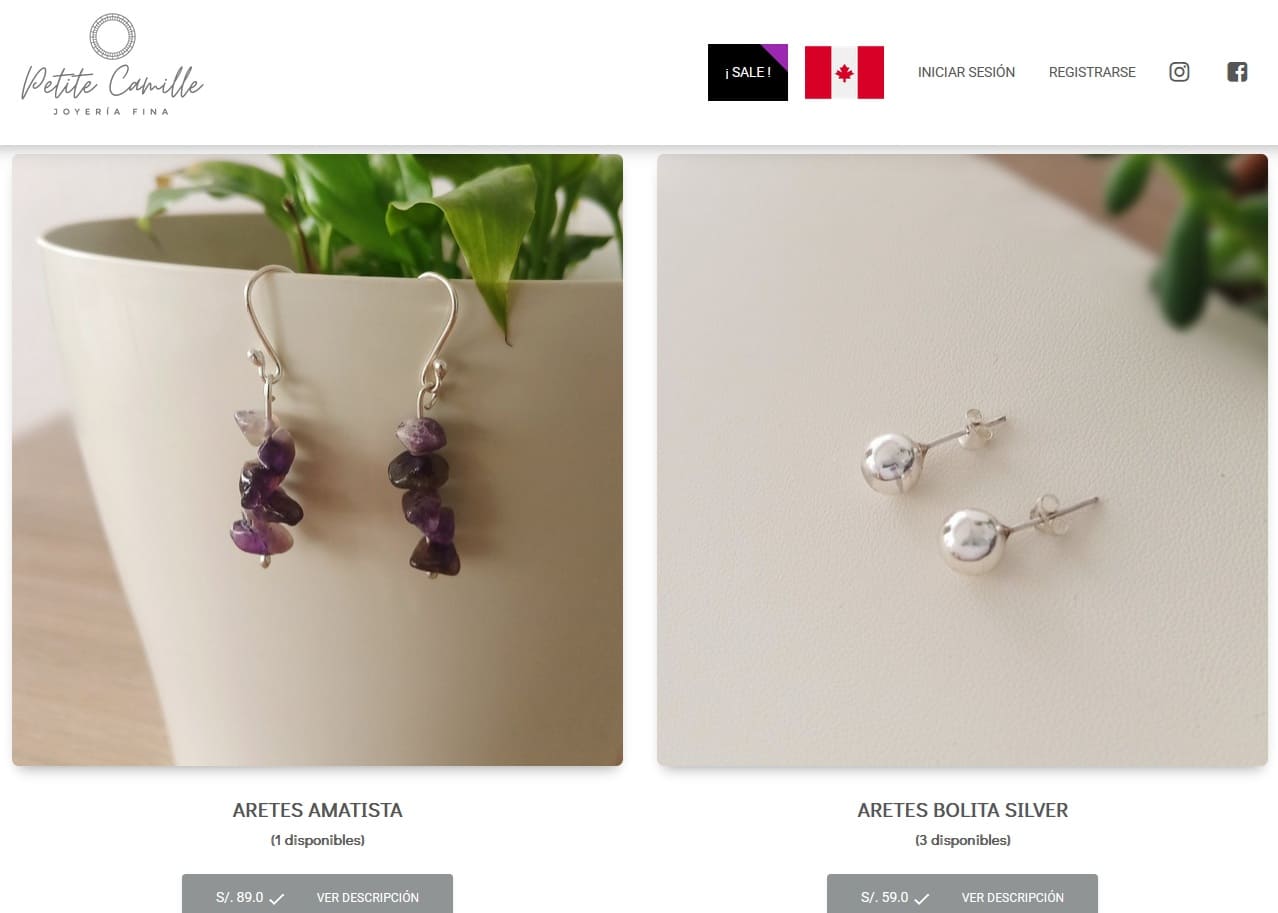 Imagen de la web Petite Camille tienda en línea de Joyería